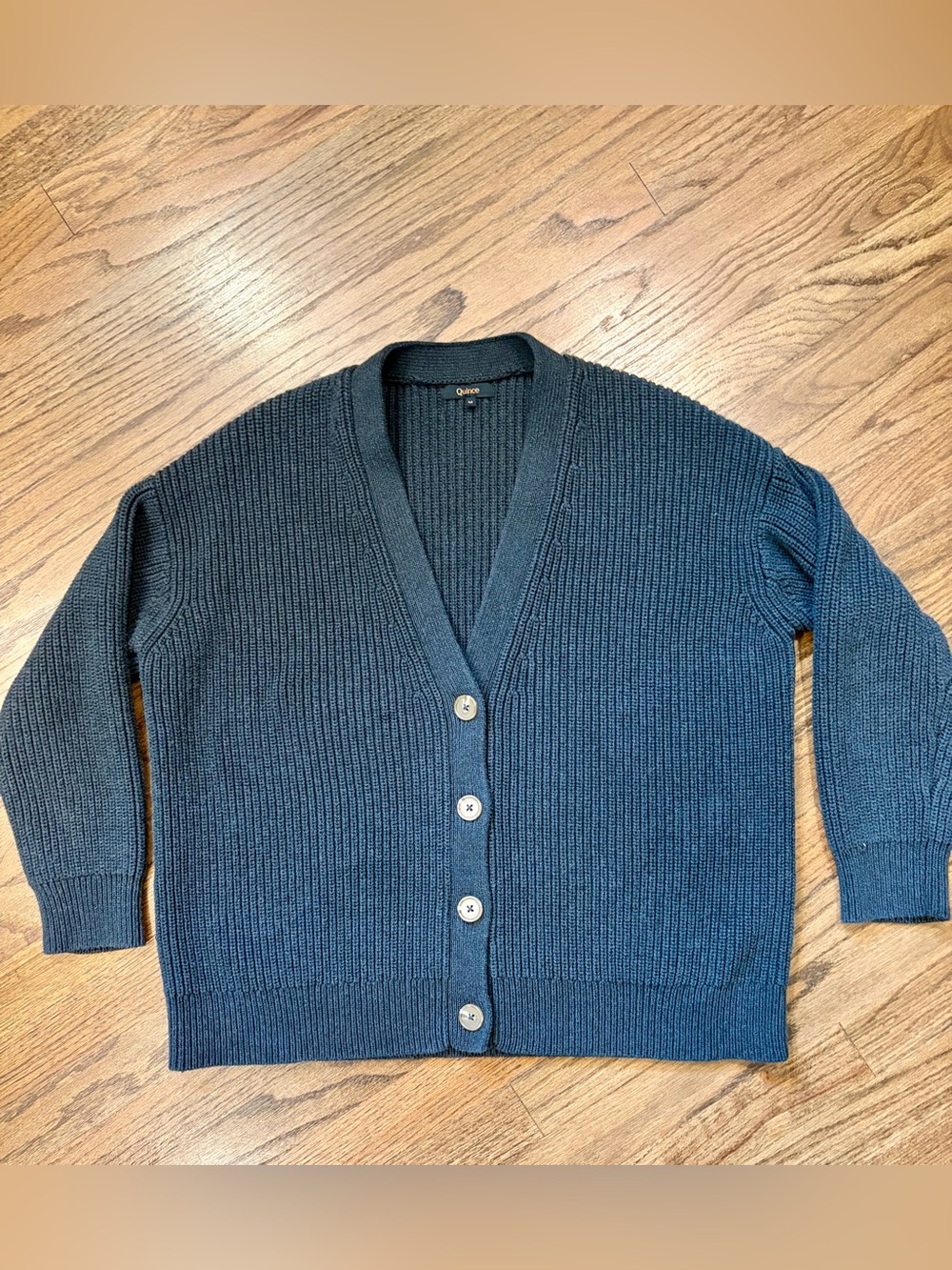 Quince Cotton Oversized Boyfriend Cardigan, Charcoal, Medium